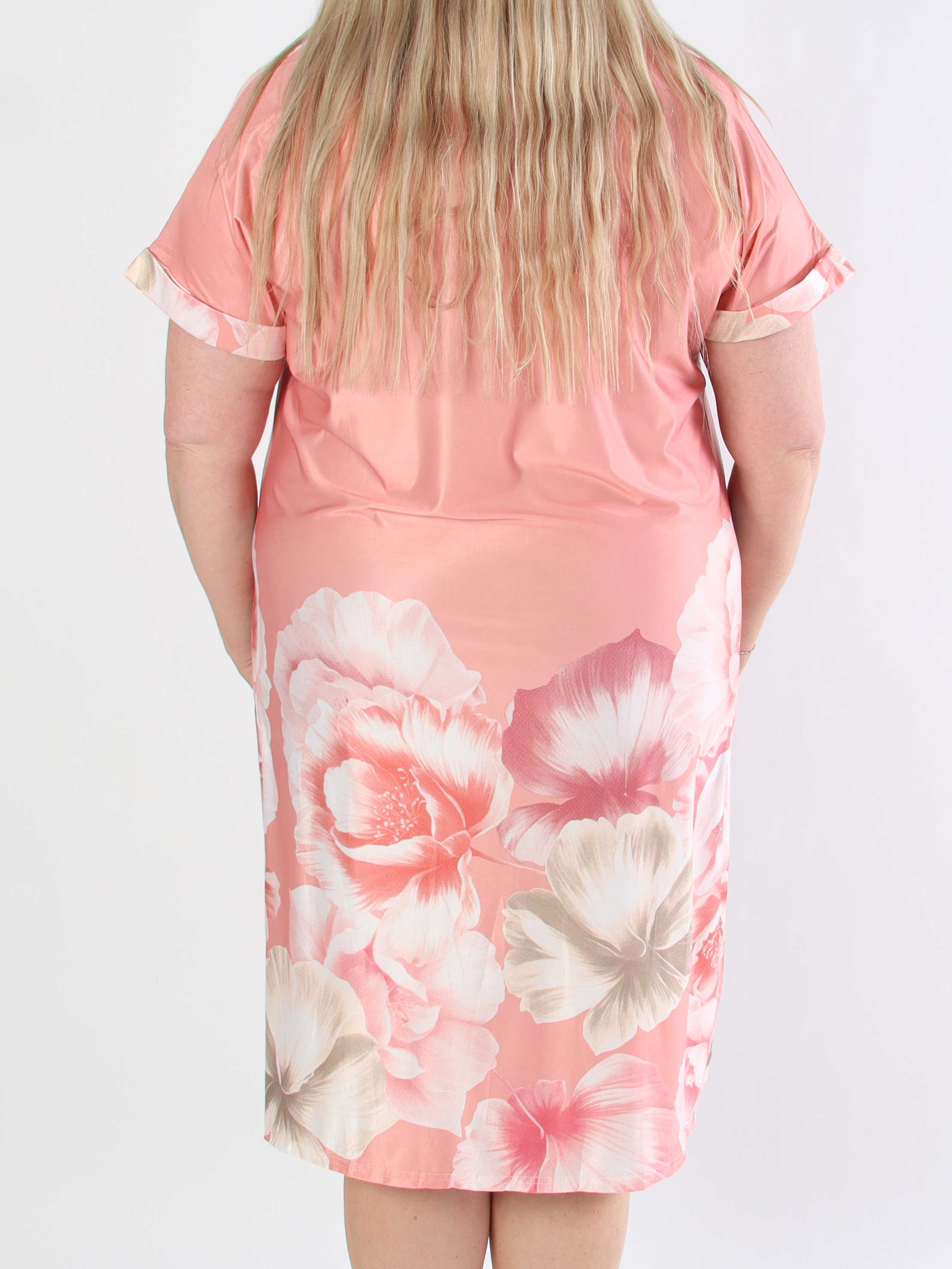 Evie Peony - Plus size tunikaklänning i elastiskt tyg med blomstermönster